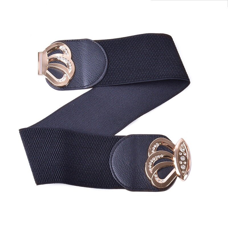Cintura elástica ajustável para mulheres, material de couro PU, decoração de metal dourado, fivela para jeans, estilo vestido, nova moda, 2024