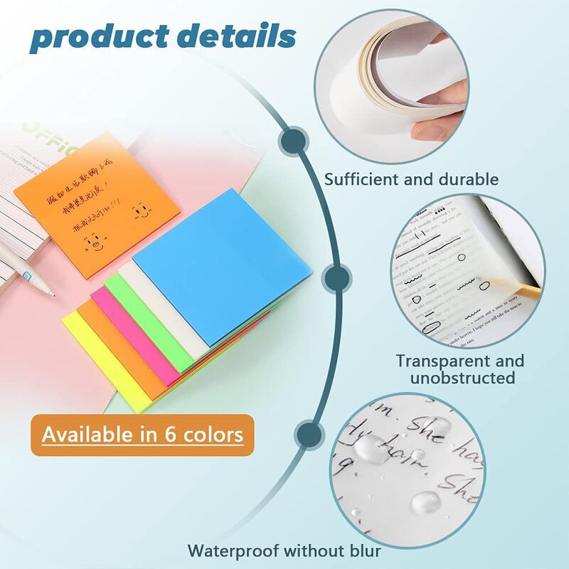 50 Sheets Colorful Waterproof PET Transparent Memo Sticky Note Paper Daily To Do It Check List Paperlaria School Stationery