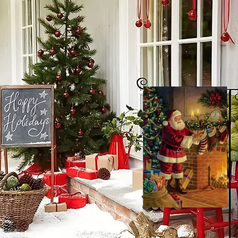 1pc warmes Schneemann kuh muster doppelseitig bedruckte Garten flagge, Weihnachts bauernhof dekoration ohne Fahnenmasten