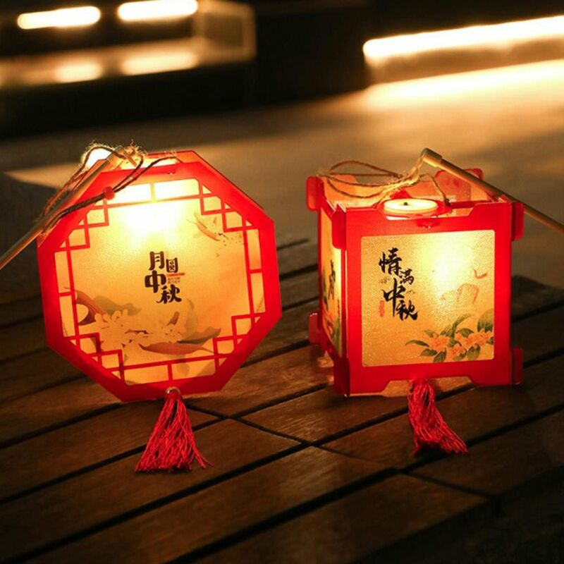 Lentera plastik bercahaya, lentera bentuk kelinci/oktagon gaya tradisional Tiongkok bersinar elektronik DIY Festival Musim Semi