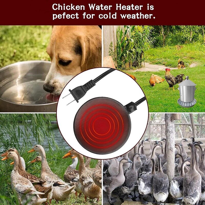 Calentador de agua para aves de corral, Base de calentador de agua para pollos, de 55W desicador, Base calentada, bebedero de pollo, almohadilla calentada, enchufe estadounidense, negro, 16,5 Cm