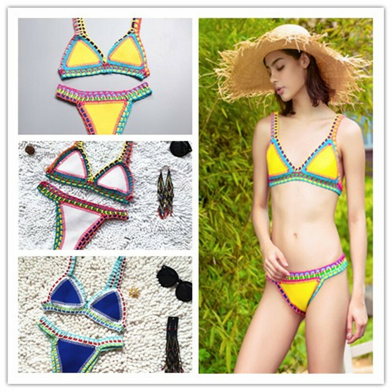 Conjunto de Bikini brasileño de punto para mujer, traje de baño Sexy, ropa de playa, novedad de verano