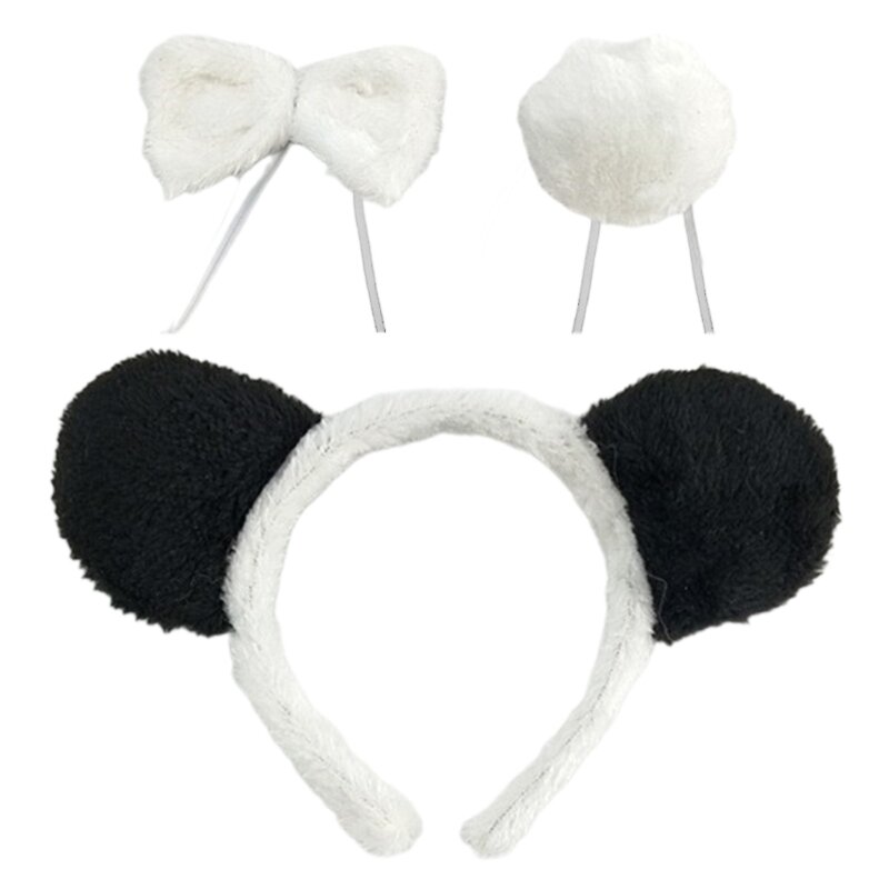 Zestaw kostiumów Panda uszy ogon muszka zwierząt fantazyjny kostium zestaw akcesoriów dla dzieci dziewczyny chłopcy Halloween do