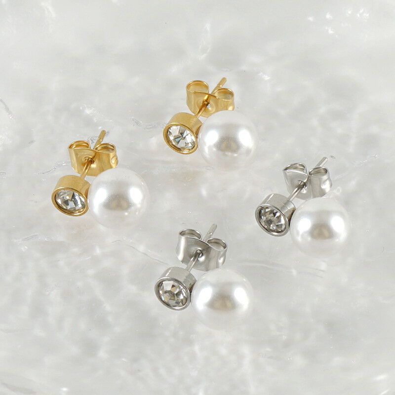 Orecchini a bottone con perle grandi di alta qualità in acciaio inossidabile placcato oro 18 carati da donna con gioielli Boho riempiti d'oro