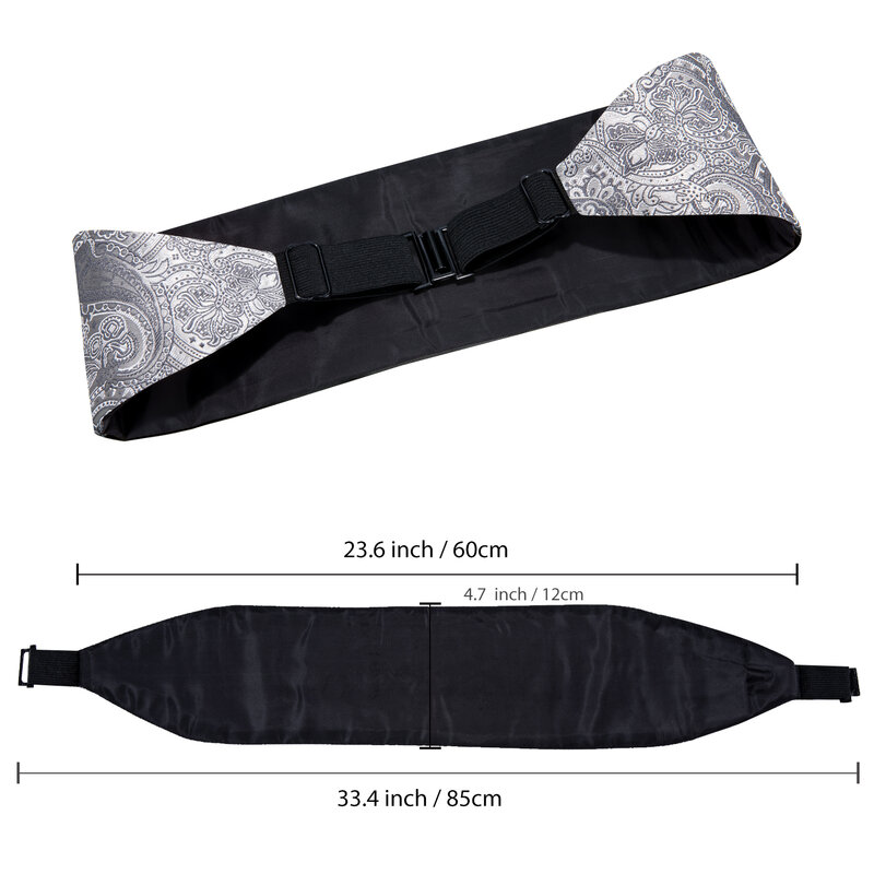 Hi-Tie Luxus Designer Paisley Silber Kummer bund Fliege Set formelle Smoking Korsett elastischen Gürtel für Männer Hochzeit Kummer bunds