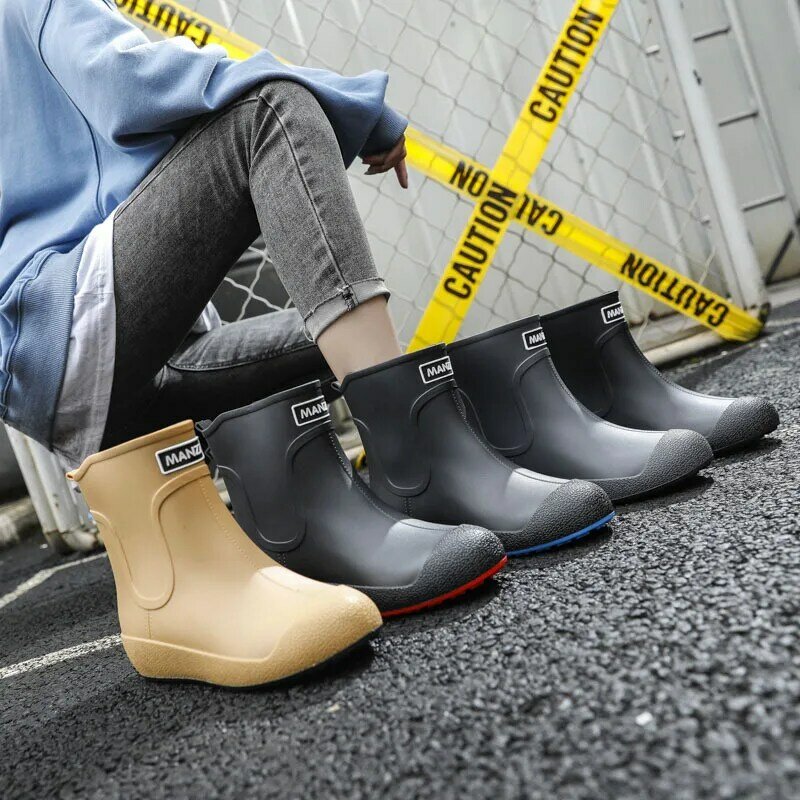 Женские резиновые ботинки, осенне-зимние водонепроницаемые Нескользящие ботинки унисекс, Новое поступление 2021, рабочая Водная обувь, мужские ботильоны
