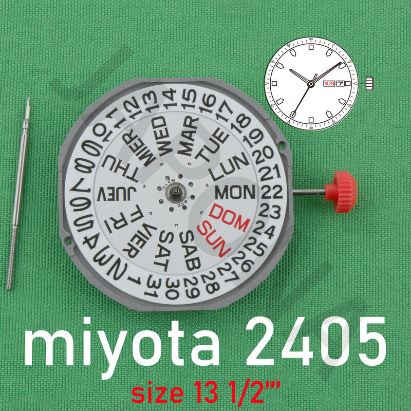 Miyota นาฬิกาควอทซ์เคลื่อนไหว2405มาตรฐาน2405พร้อมจอแสดงวันเคลื่อนไหวญี่ปุ่นนาฬิกาสเปนและอังกฤษ