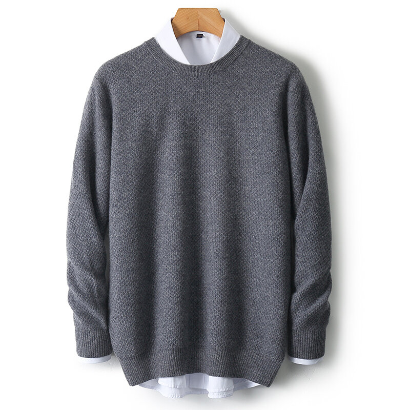 Sweater men's round neck autumn and winter new knitted sweater loose large size genuine solid color casual wool base shirt