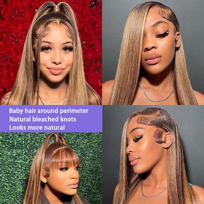 Ombre Straight Human Hair Wig 18-30inch Wear and Go 4/27 Blonde Ombre Lace Front Wig Human Hair 13x4 Pre Plucked With Baby Hair