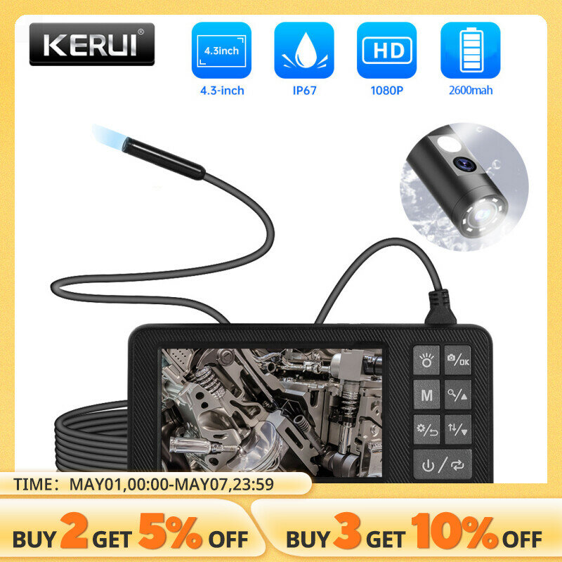 KERUI 듀얼 렌즈 산업용 내시경 검사 카메라, 스크린 포함, IP67 방수 스네이크 1080P 휴대용 디지털 비디오 보어스코프