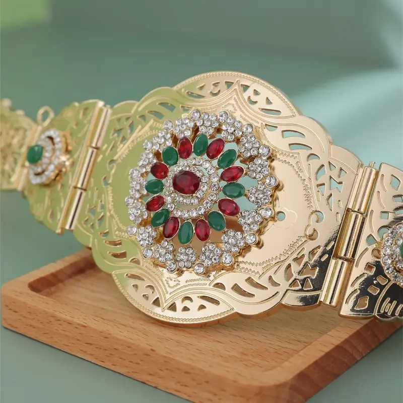 حزام خصر سلسلة حجر الراين جميلة للنساء ، فستان الزفاف التقليدي ، حزام معدني ذهبي جزائري ، اكسسوارات المجوهرات