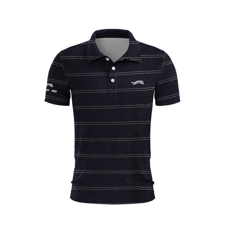 Tiger Woods Golf-T-shirt de golf rouge à motif aléatoire pour homme, polo boutonné, séchage rapide, jour du soleil, été