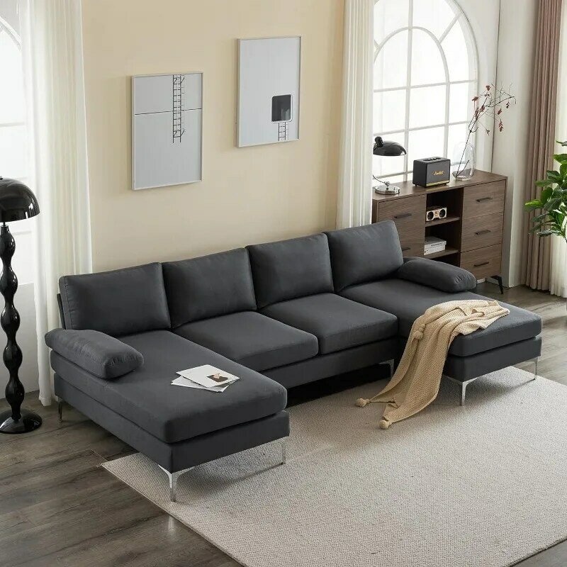 أريكة مقطعية قابلة للتحويل على شكل حرف U ، أريكة مع كرسي ، منجدة لغرفة المعيشة والشقة ، 4 مقاعد ، من الخارج