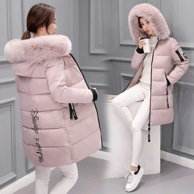 여성용 겨울 재킷 파카, 큰 모피 칼라 후드, 두껍고 따뜻한 긴 여성 코트, 캐주얼 아웃웨어, 다운 코튼 재킷 파카, 2023