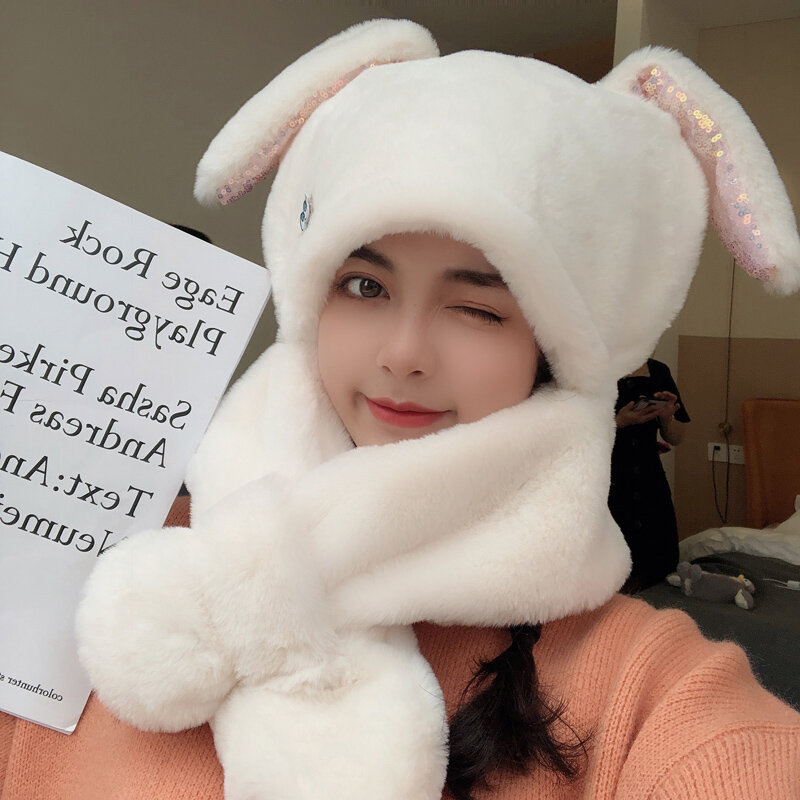 Hat Scarf Integrated Female Autumn and Winter Parent-Child Cute Cartoon Rabbit Ears Fashion Korean Fashion Cute Rabbit Fur Dome
