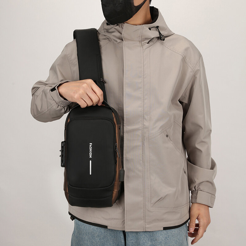 Bolsa antifurto de cintura com senha para homens e mulheres, inclinada para ombro único, bolsa de viagem de motocicleta, comercial, versão coreana