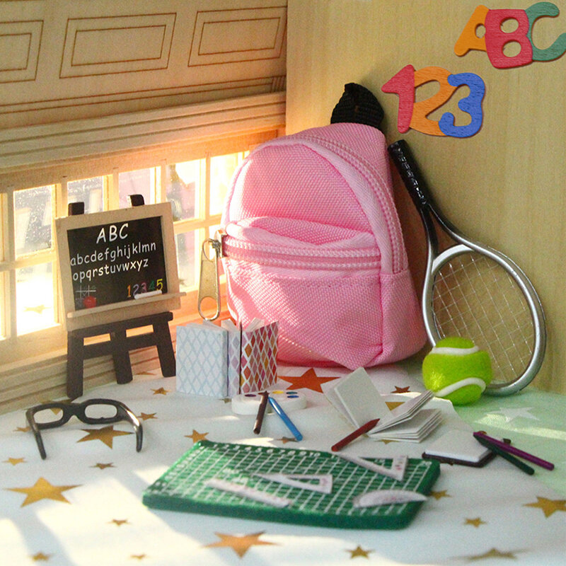 1Set 1:6 Dollhouse Miniature School Stationery Supplies Ruler Schoolbag Pencil Blackboard Holder Glasses Model Decor Toy