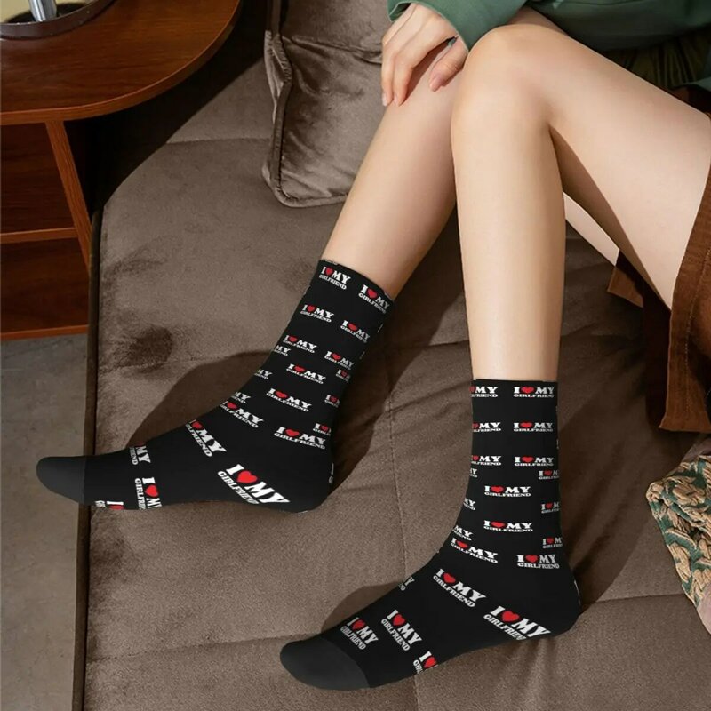 I Love My Girlfriend 1 Socks Harajuku Sweat Absorbing Stockings All Season Long Socks Accessories for Man's Woman's Gifts