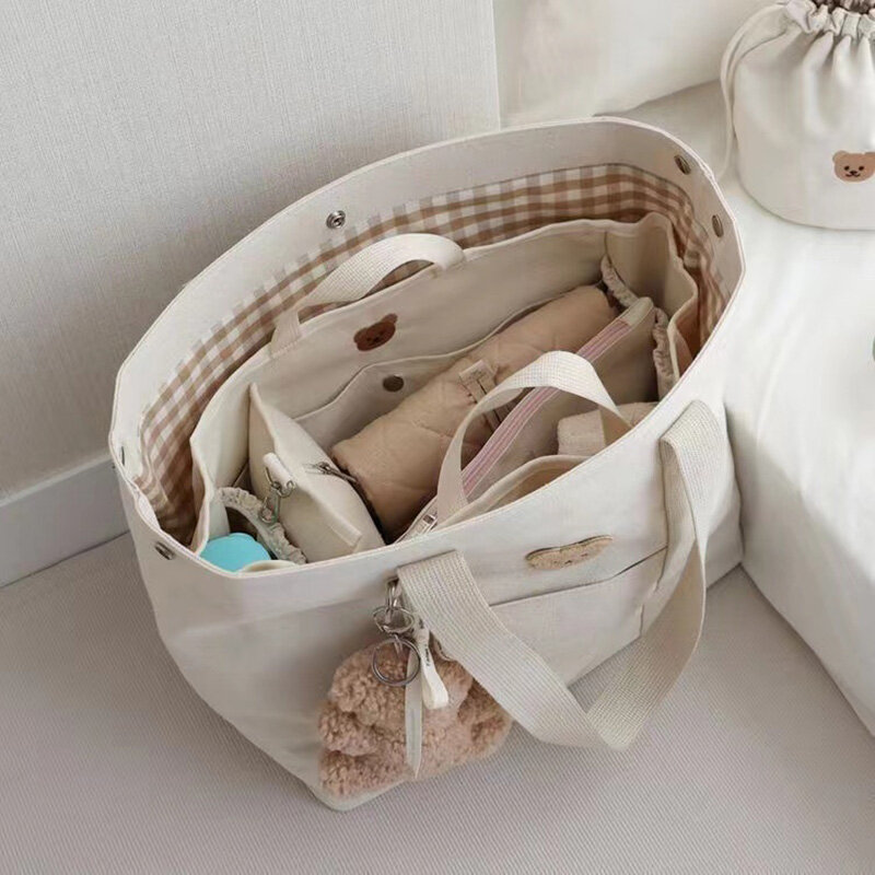 Korean Style Diaper Bags for Baby Mommy Bag Cute Canvas Handbags Baby Items Organizer Nappy Caddy Bag Maternity Bag Mother Kids