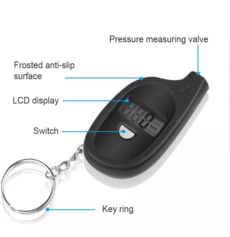 Medidor de presión de aire para coche y motocicleta, minillavero con pantalla Lcd Digital, alarma de seguridad