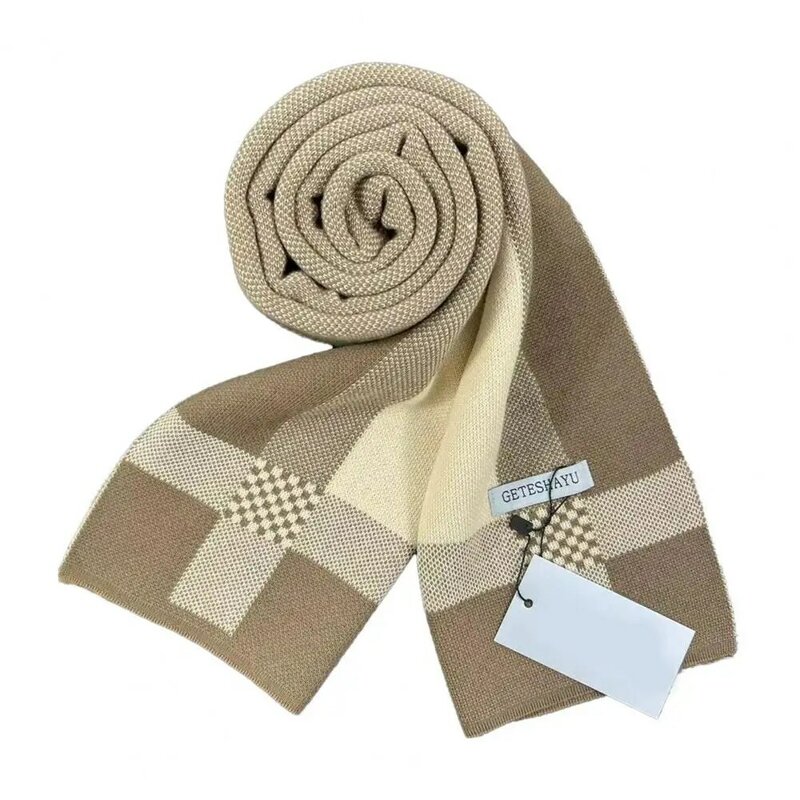 세련된 격자 무늬 패치워크 남성용 겨울 스카프, 따뜻한 일상 착용, 친구 가족 선물, 아늑한 긴 스카프