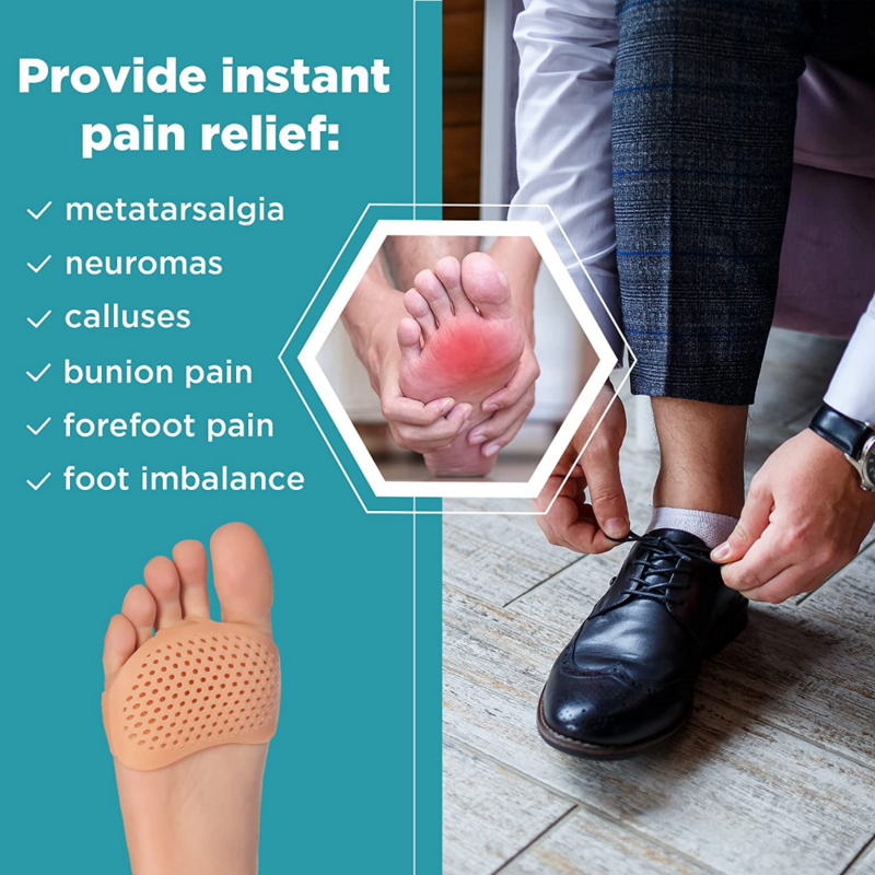 Almohadillas de metatarso para el cuidado de los pies, separador de dedos, alivio del dolor, plantillas de masaje ortopédico, calcetines para el antepié, herramienta para el cuidado de los pies, 5 o 1 par