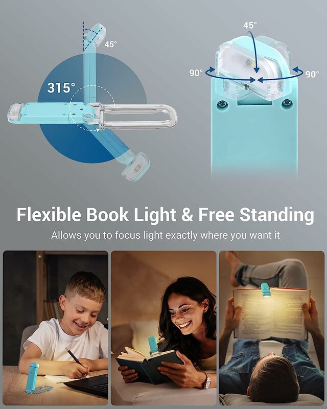 LED 충전식 책 독서 램프, 앰버 글로우 블루 라이트 차단 밝기 조절 가능, 아이 케어, 책 조명 LED 클립