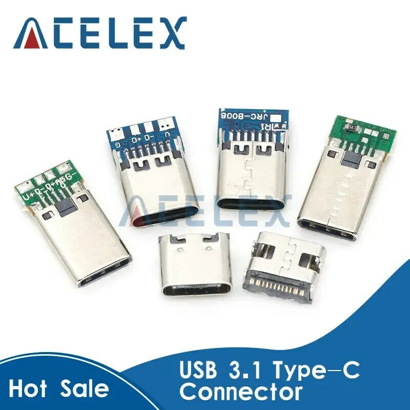 10Pcs USB 3.1ประเภท-C 12 24 Pin หญิง/ชาย Receptacle ซ็อกเก็ตอะแดปเตอร์ Solder Wire & สาย24Pin สนับสนุน PCB Board
