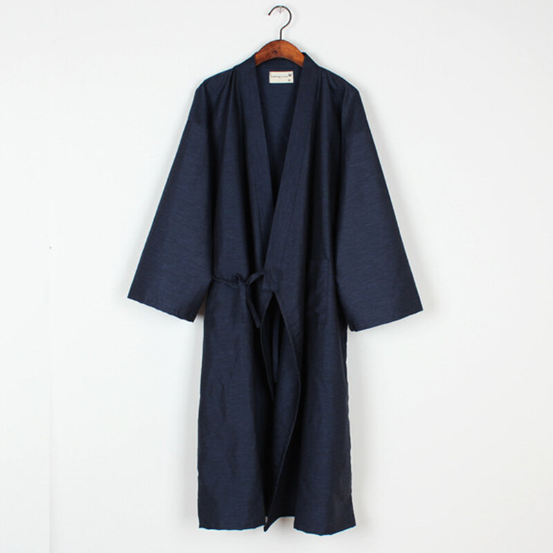 Peignoir Kimono Japonais à Manches sulfpour Homme, Couleur Unie, Pyjama en Coton, Robe de Maison, Vêtements de Nuit Décontractés