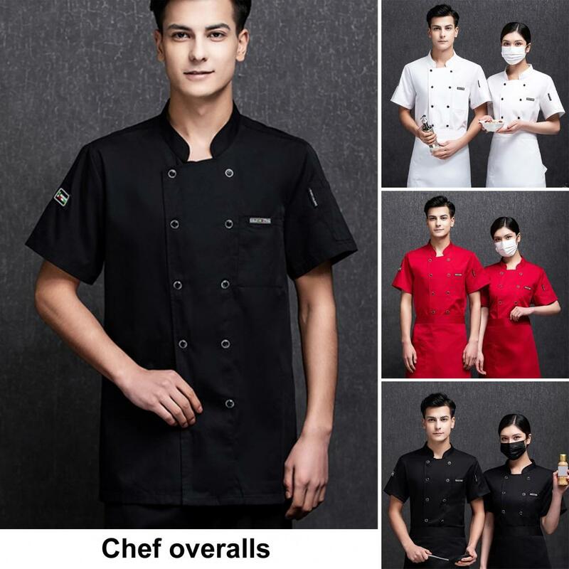 Kurtka do pracy kucharza Oddychająca dwurzędowa koszula szefa kuchni z miękkim kołnierzem ze stójką Kieszeń na klatkę piersiową Odporna na plamy do restauracji