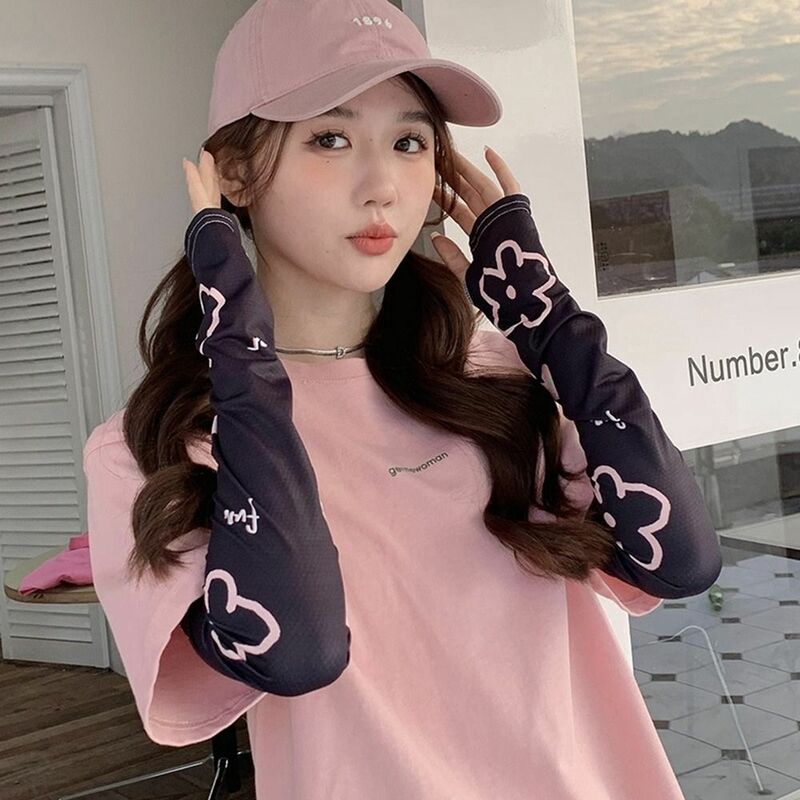 Cute Driving For Girl For Women Printing Sunscreen Long Sleeves Cooling Sleeves Arm Sleeves Sun Protection Ice Silk Sleeve
