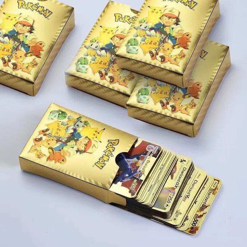 54 pz/set carte Pokemon metallo oro Vmax GX Energy Card Charizard Pikachu collezione rara Battle Trainer Card giocattoli per bambini regalo