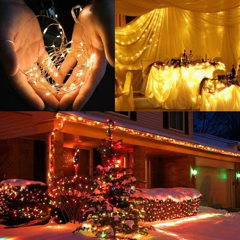3 pçs led fio de cobre luzes de fadas à prova dwaterproof água led string luzes 8 modos diy decoração luzes natal casamento quarto festa