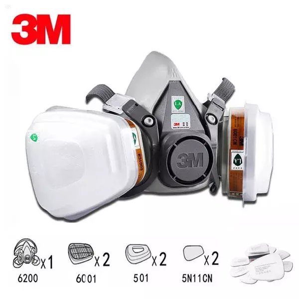 3M 6200 masker Gas untuk dekorasi cat semprot, masker debu kimia pelindung badan Filter uap beracun Respirator dapat digunakan kembali setengah masker