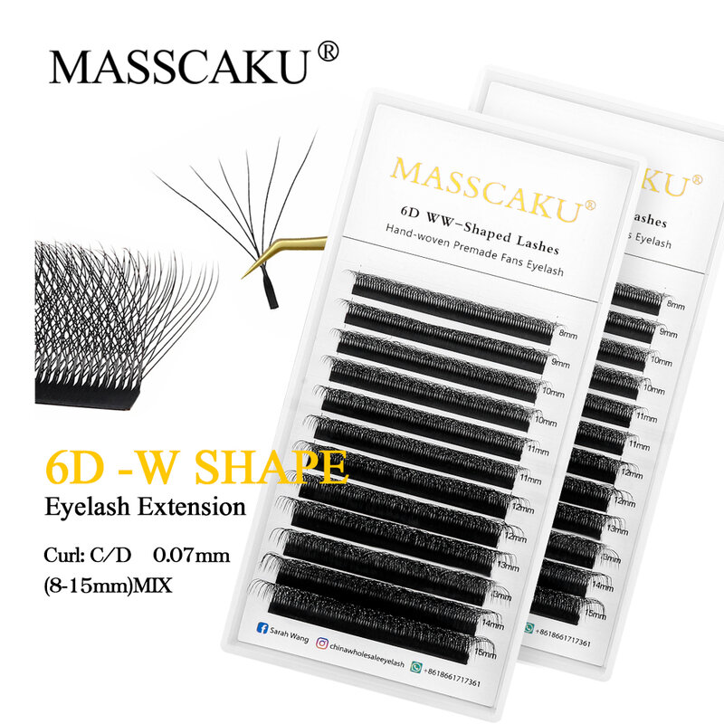 MASSCAKU 6D W Shape Eyelash Extension Premade Volume Fans Bloom Mink Faux Natural Soft Volume W Style Individual Eyelashes