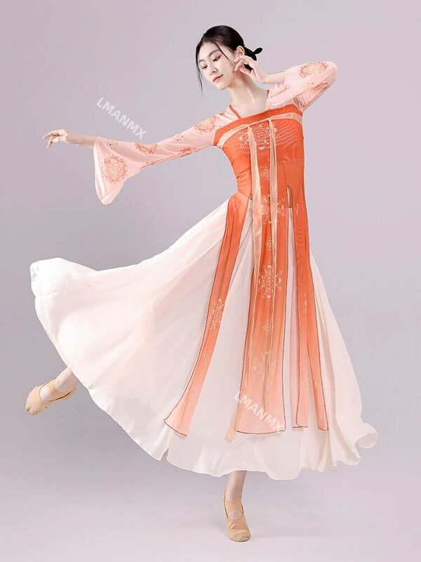 Traje de dança clássica feminina, estilo antigo, roupas de dança, cheongsam chinês, manga comprida, dancewear moderno