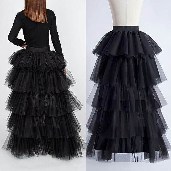 Women's High Low Maxi Tutu Skirts Elastic Waist Jupon Tulle Layered Fluffy Princess Special Occasion Wedding Party Skirt