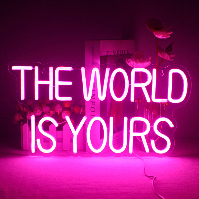 The World Is Yours Neon Sign Letter LED Lights Aesthetic Room Decoration For Wedding Bedroom Party Home Bars Art Wall Decor Lamp