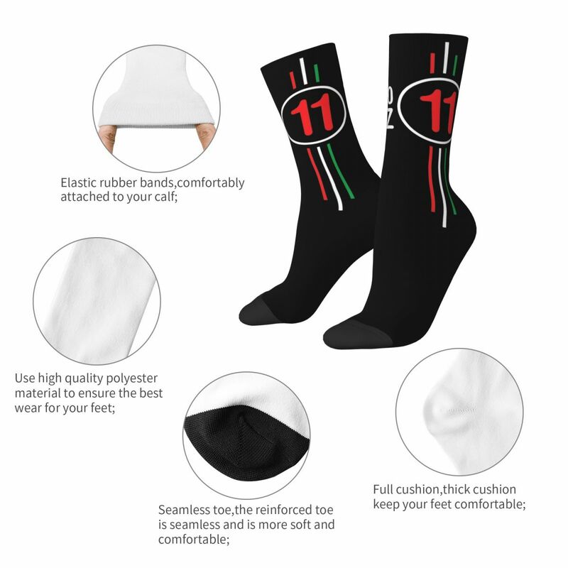 Chaussettes de basket-ball absorbant la transpiration pour hommes et femmes, chaussettes de course automatique, Sergio Perez 11, mode automne et hiver