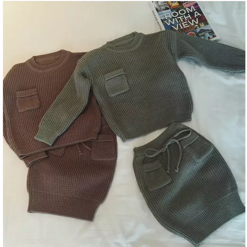 Conjunto de suéter y falda para niño y niña, ropa de dos piezas para otoño e invierno, 2024