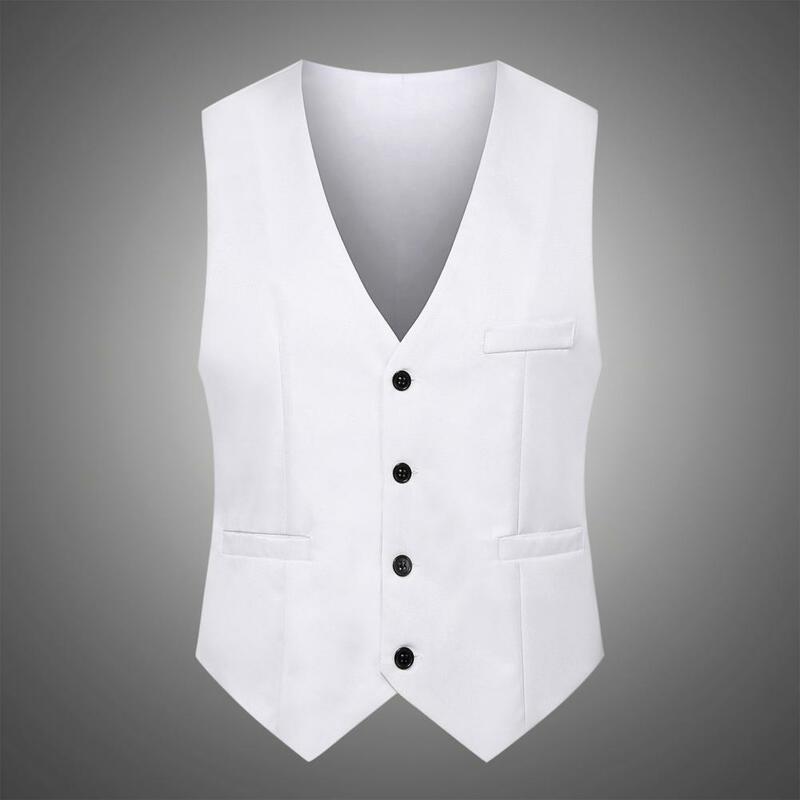 Eenvoudige Heren Pak Vest Slim Fit V-Hals Mouwloos Vest Single Breasted Vrijetijdsfeest Bar Banketjurk Vest Werkkleding