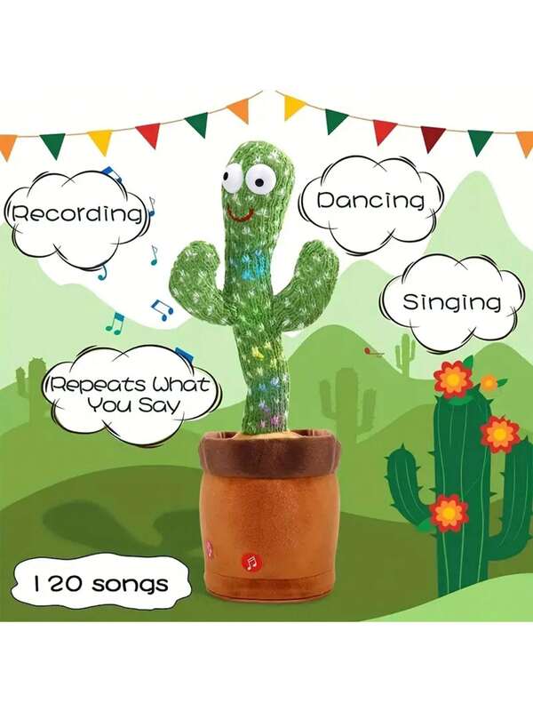 Mainan kaktus menari yang indah hadiah ulang tahun mainan edukasi anak kaktus lucu boneka berulang perekam suara yang dapat diisi ulang tahun