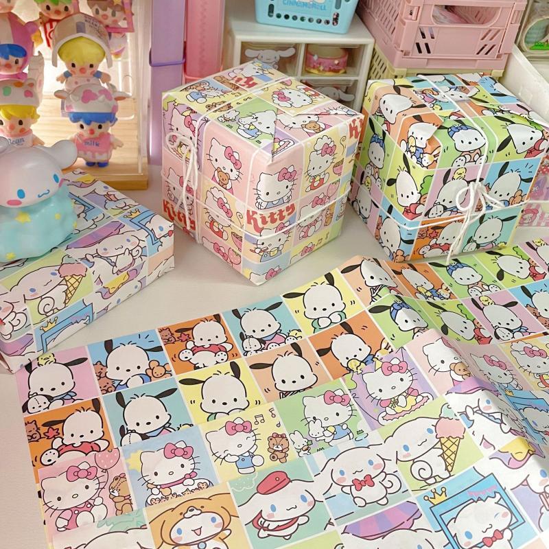 Dessin animé Cinnamoroll My Melody Pochacco Hello Kitty, coeur girly, étudiant, vacances, papier d'emballage cadeau d'anniversaire, 9 pièces