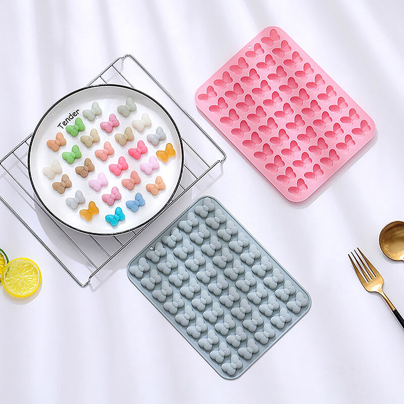 1Pc 45Cavities Bow Gummy Candy Molds Silicone Non-Stick Butterfly Tie Silicone Molds for DIY Gummies Candy Chocolate Jelly Ice
