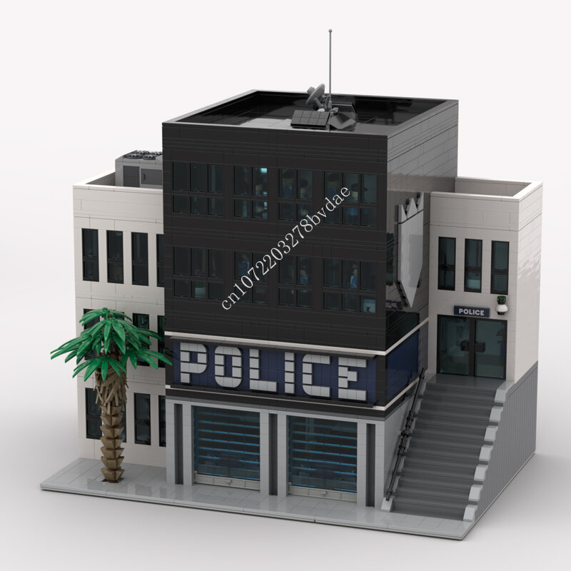 وحدات بناء وحدات من مركز الشرطة الحديث ، نموذج منظر المدينة للشارع ، ألعاب معمارية للتجميع بنفسك ، هدايا عيد الميلاد