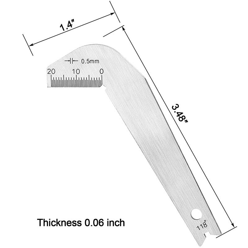 Brocas de giro de 118 grados, herramienta de medición de ángulo, calibre central de molienda, afilador de esquinas de acero inoxidable, borde frontal