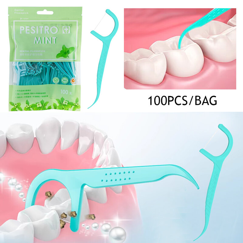 100 sztuk/pudło nici dentystycznej mięta do czyszczenia zębów szczoteczka międzyzębowa zęby wybierz przenośne jednorazowe pielęgnacja jamy ustnej do higieny wykałaczki