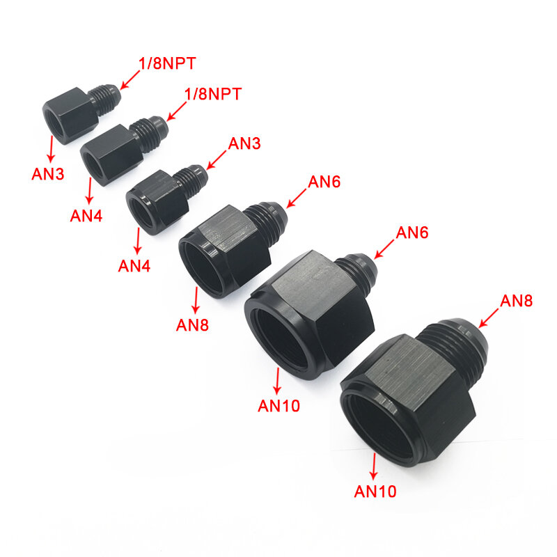 jiax Black Aluminum AN4 AN8 an6 1/8npt Female to AN 3 AN6 an8 an10 Male Flare Adapter Fitting Reducer