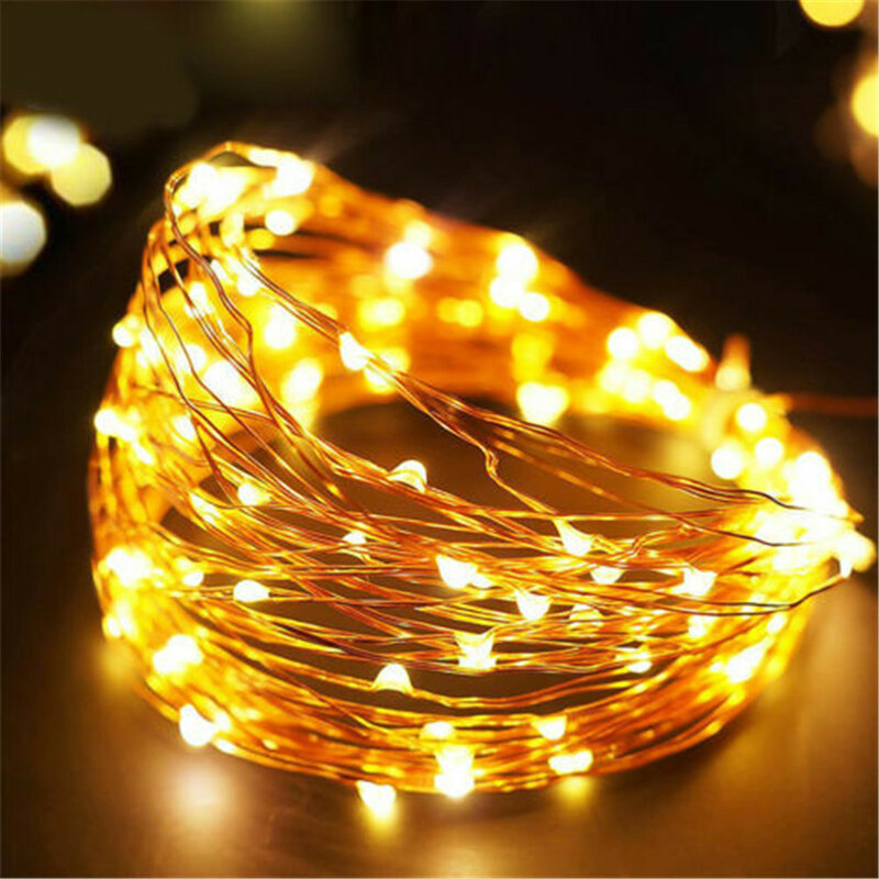 Pequeno Micro LED Fairy Lights String, fio de prata de cobre, festa de Natal, bateria, 20-100 LED