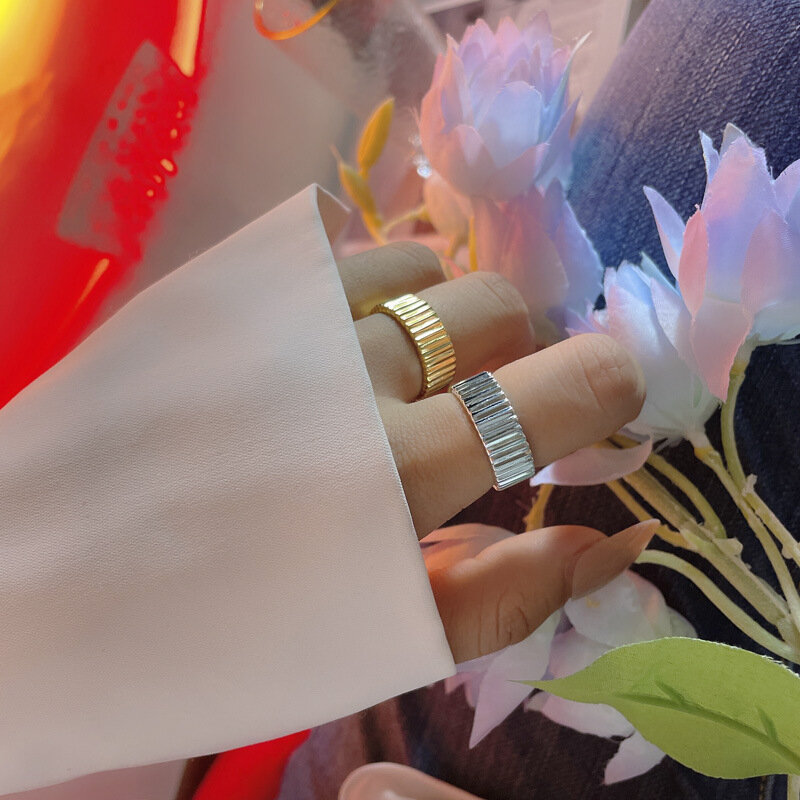 Женские открытые кольца в виде полоски, однотонные Позолоченные Модные кольца из стерлингового серебра 100% пробы в стиле ретро, подарочные аксессуары для вечеринок, 925